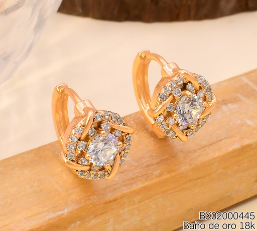 [BX02000445] ARETES HUGGIES BAÑO DE ORO 18K XUPING ENTRELAZADOS / ZIRC RD CENTRO E99