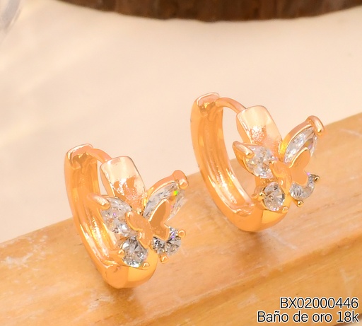 [BX02000446] ARETES HUGGIES BAÑO DE ORO 18K XUPING MARIPOSA ZIRC. HE13051-1