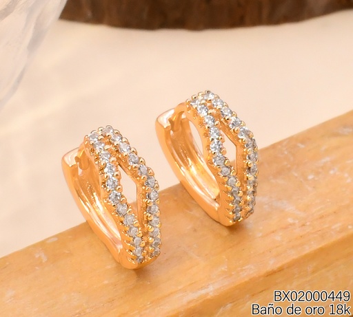 [BX02000449] ARETES HUGGIES BAÑO DE ORO 18K XUPING 2 LINEAS ZIRC. 7556