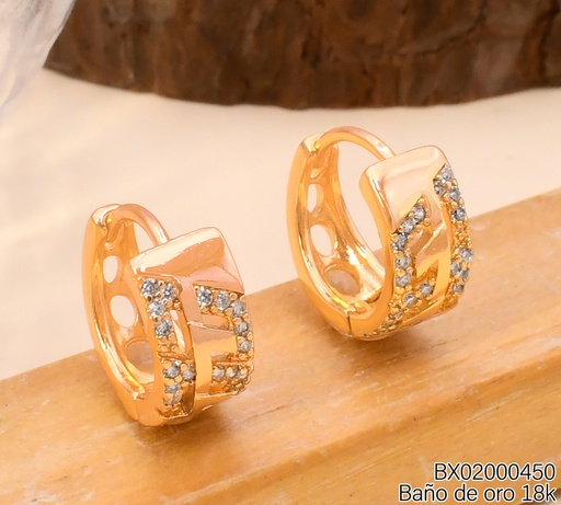 [BX02000450] ARETES HUGGIES BAÑO DE ORO 18K XUPING ZIRC. 6536