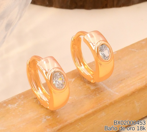 [BX02000453] ARETES HUGGIES BAÑO DE ORO 18K XUPING ZIRC. OVALADA 0397