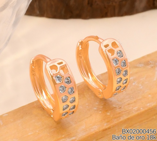 [BX02000456] ARETES HUGGIES BAÑO DE ORO 18K XUPING LINEAS ZIRC RD E78