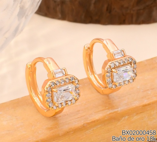 [BX02000458] ARETES HUGGIES BAÑO DE ORO 18K XUPING ZIRC. RECT E65