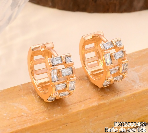 [BX02000459] ARETES HUGGIES BAÑO DE ORO 18K XUPING ZIRC RECT. HORIZONTAL JECF-11541