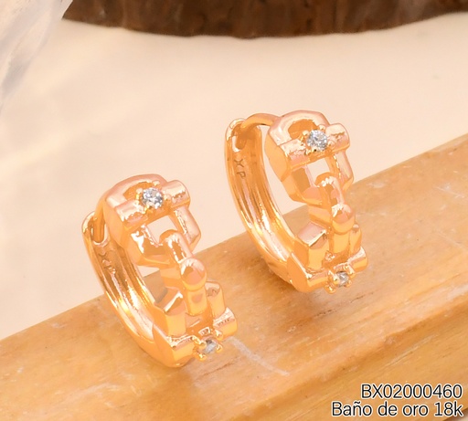 [BX02000460] ARETES HUGGIES BAÑO DE ORO 18K XUPING 2 ESLAB/ZIRC. 7593E