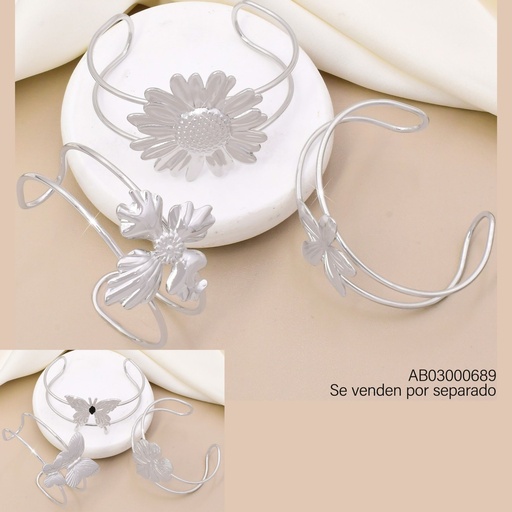[AB03000689] BRAZALETE PLAT.DISEÑOS FLORES/HOJAS/MARIPOSAS K8044