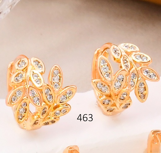 [BX02000463] ARETES HUGGIES BAÑO DE ORO 18K XUPING HOJITAS ZIRC. E108