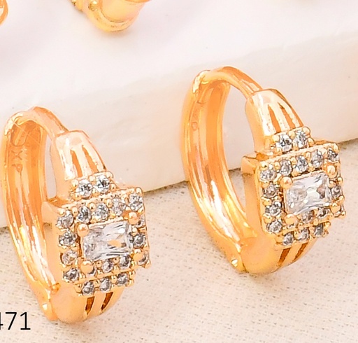 [BX02000471] ARETES HUGGIES BAÑO DE ORO 18K XUPING CUADRO ZIRC. TECF-0469