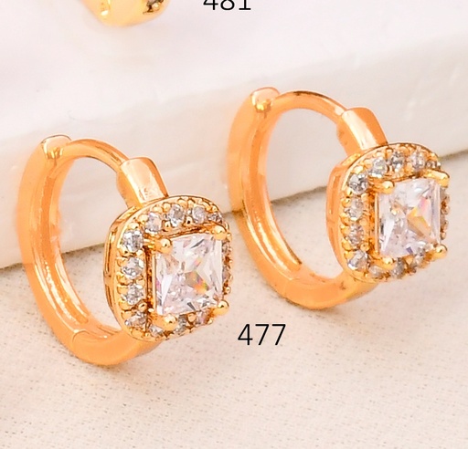 [BX02000477] ARETES HUGGIES BAÑO DE ORO 18K XUPING  ZIRC. CUADRADA HE13595-1