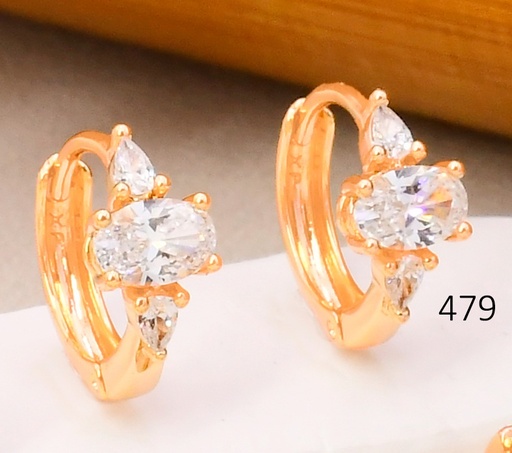 [BX02000479] ARETES HUGGIES BAÑO DE ORO 18K XUPING  ZIRC OVALADA HORIZ. E102