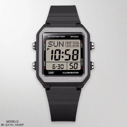 [W-221H-1AVDF] RELOJ CASIO DIGITAL W-221H-1AVDF RESINA NEGRA