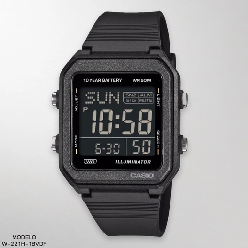 [W-221H-1BVDF] RELOJ CASIO DIGITAL W-221H-1BVDF RESINA NEGRA