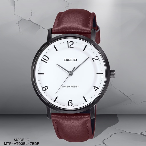 [MTP-VT03BL-7BDF] RELOJ CASIO ANALOGO MTP-VT03BL-7BDF CUERO CAFE