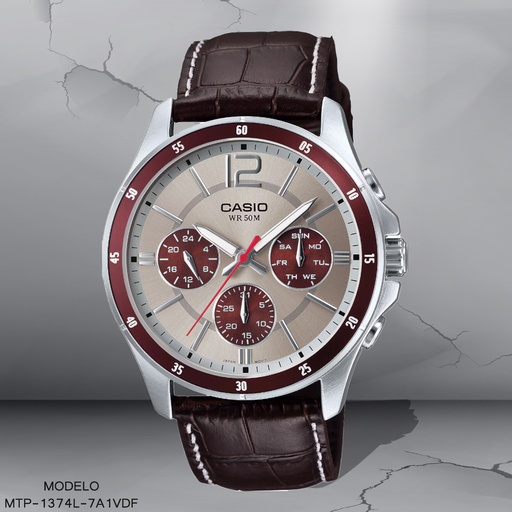 [MTP-1374L-7A1VDF] RELOJ CASIO ANALOGO MTP-1374L-7A1VDF CUERO CAFÉ
