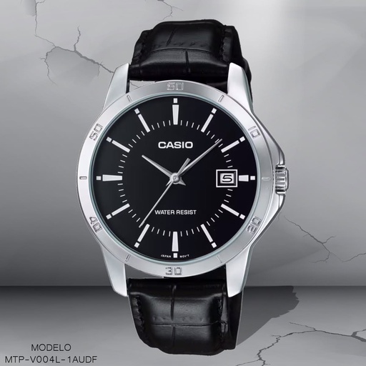 [MTP-V004L-1AUDF] RELOJ CASIO ANALOGO MTP-V004L-1AUDF CUERO NEGRO