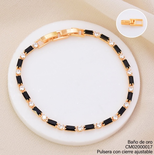 [CM02000017] PULSERA DOR ZIRC RECT NEGRAS/RD CRISTALES BE1230-291 (IM26)