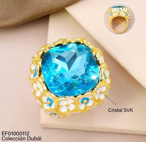 [EF01000112] ANILLO CUADRO CELESTE GR.ZIRC.CELESTE BORDE FLORES FD25818
