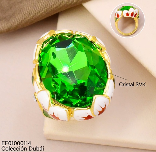 [EF01000114] ANILLO ZIRC.OV VERDE GR BORDE FLORES FD25855