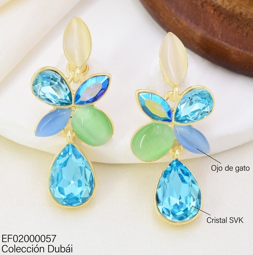 [EF02000057] ARETES FLOR PIEDRAS BEIGE/CELESTES C/💧 FD25737