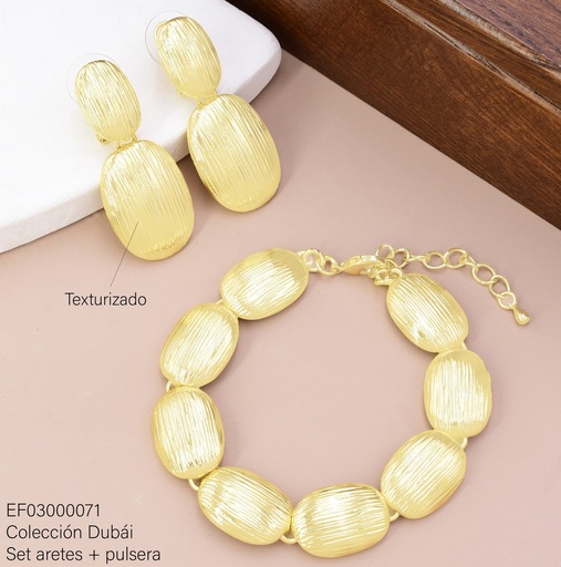 [EF03000071] SET PULSERA C/ARETES OVALOS RAYADOS FD25704