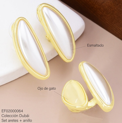 [EF02000064] SET ARETES OV ALARGADO NACAR C/ANILLO FD25477
