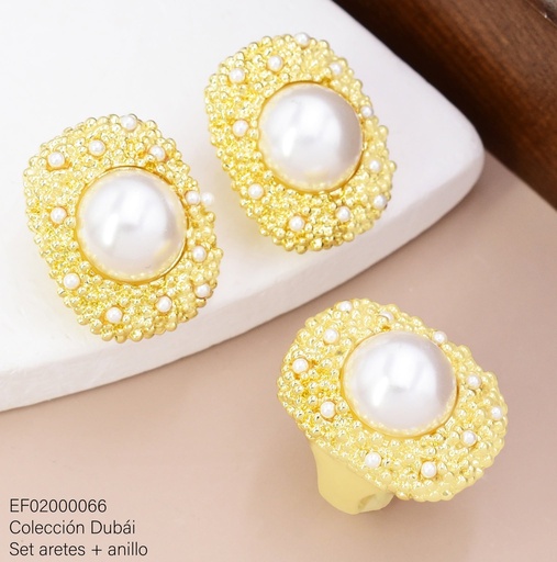 [EF02000066] SET ARETES MEDIA PERLA BASE CORRUGADA C/ANILLO FD25512