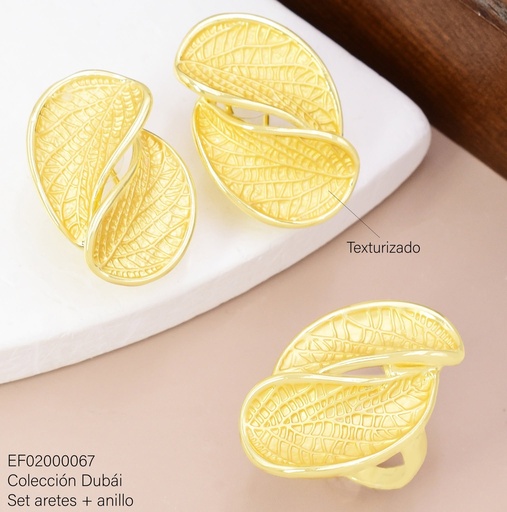 [EF02000067] SET ARETES 2 HOJAS INVERSAS GRAB.C/ANILLO FD25795