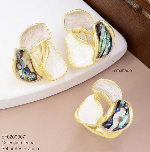[EF02000071] SET ARETES 3 PETALOS NACAR/COL C/ANILLO FD25836