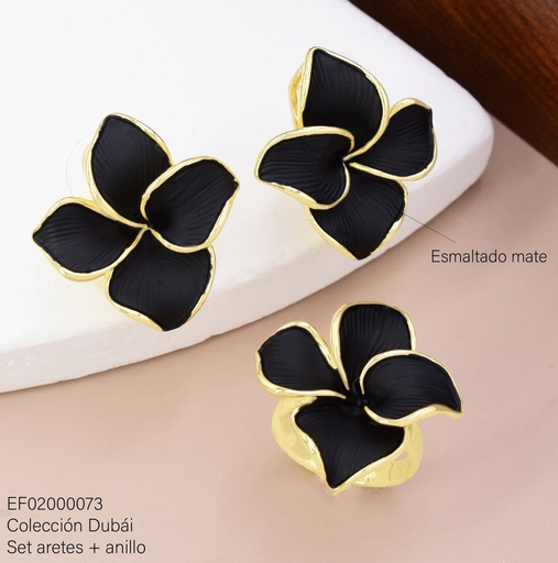 [EF02000073] SET ARETES FLOR NEGRA 4 PETALOS C/ANILLO FD25701