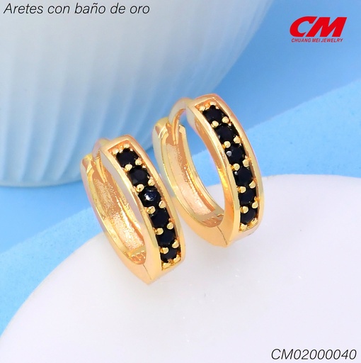 [CM02000040] ARETES HUGGIES BAÑO DE ORO LINEA/ZIRC NEGRA EE5661-291 (IM26)