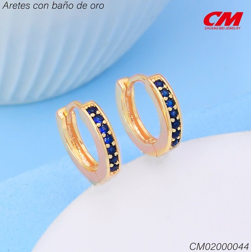 [CM02000044] ARETES HUGGIES BAÑO DE ORO LINEA ZIRC AZUL EE5715-291 (IM26)
