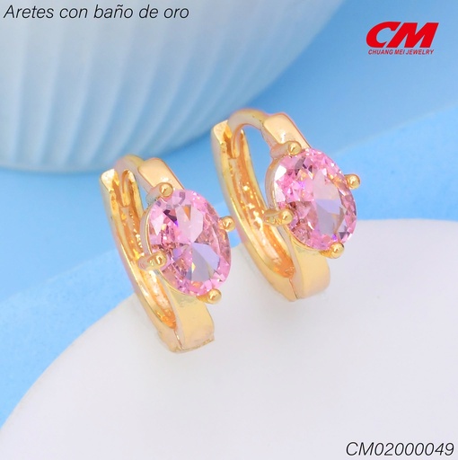 [CM02000049] ARETES HUGGIES BAÑO DE ORO ZIRC. ROSA OV EE5613-291 (IM26)