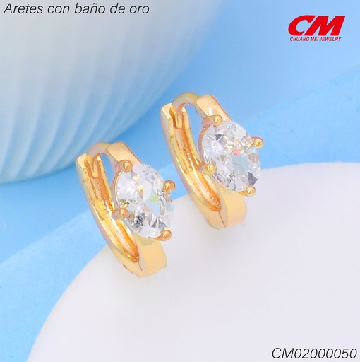 [CM02000050] ARETES HUGGIES BAÑO DE ORO ZIRC. CRISTAL  OV EE5611-291 (IM26)