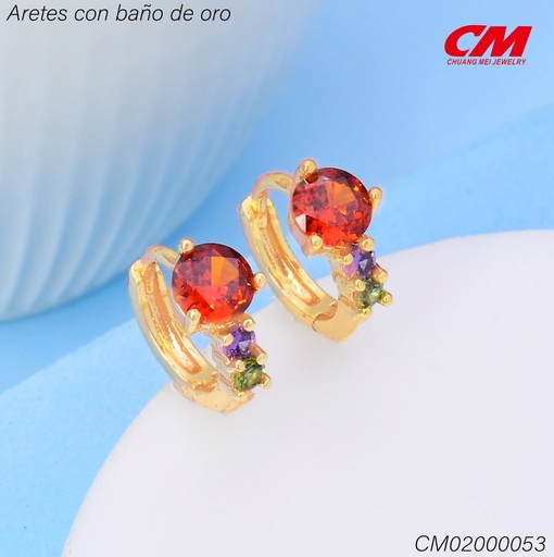 [CM02000053] ARETES HUGGIES BAÑO DE ORO ZIRC RD COLORES EE5622-291(IM26)