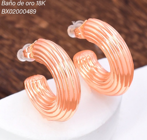 [BX02000489] ARETES BAÑO DE ORO 18K XUPING "C"INFLADAS RAYADAS