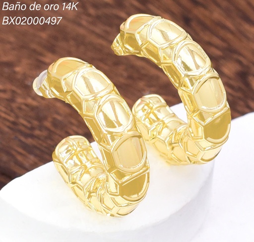 [BX02000497] ARETES BAÑO DE ORO 14K. XUPING "C" GR.INFL. HEXAGONO GRAB.