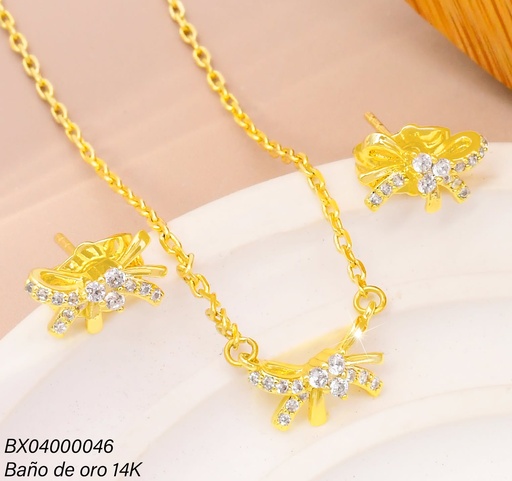 [BX04000046] SET BAÑO DE ORO 14K. XUPING LAZO ZIRC. RD C-146
