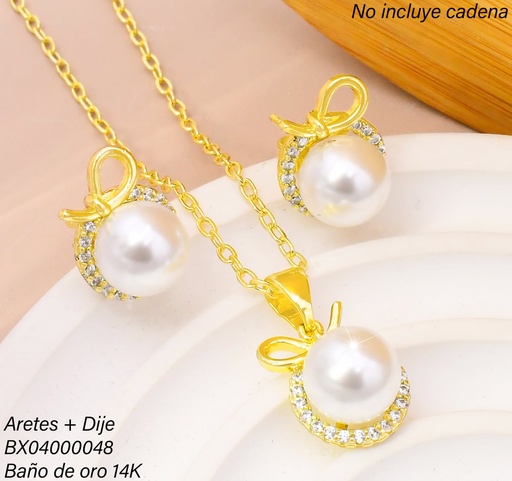 [BX04000048] SET BAÑO DE ORO 14K. XUPING PERLA ZIRC. ALREDEDOR C-151