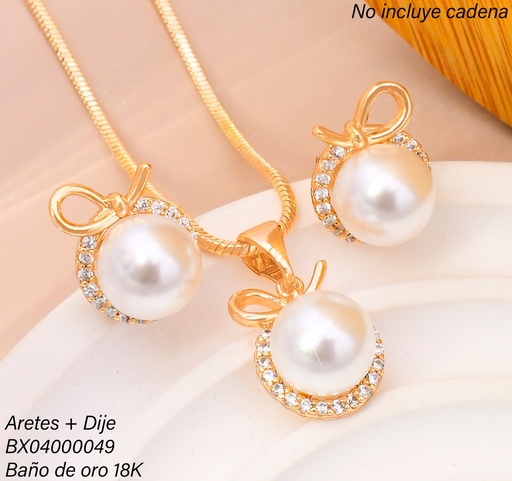 [BX04000049] SET BAÑO DE ORO 18K. XUPING PERLA ZIRC. ALREDEDOR C-147