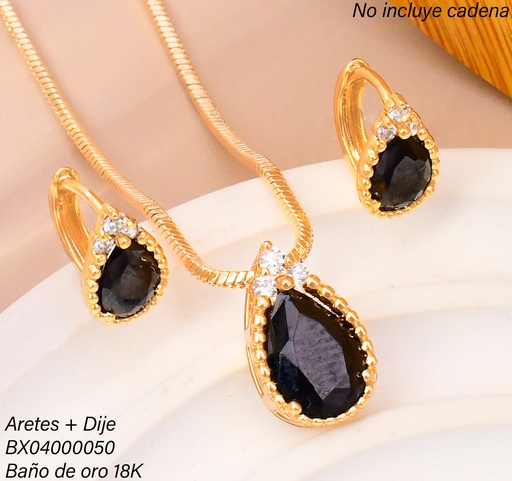[BX04000050] SET BAÑO DE ORO 18K. XUPING  ZIRC GOTA NEGRA C-142