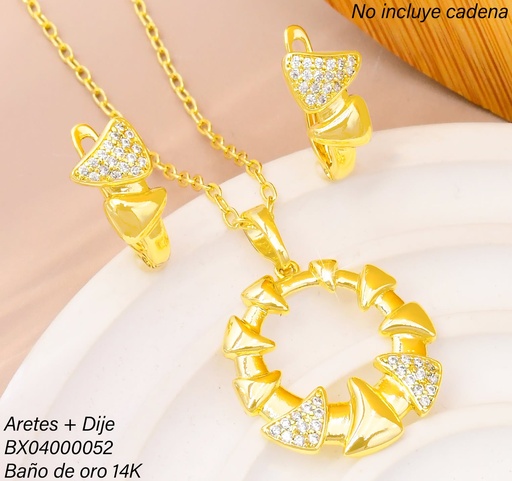 [BX04000052] SET BAÑO DE ORO 14K. XUPING  CIRCULO/ TRINAGULOS LISOS/ZIRC. C-145