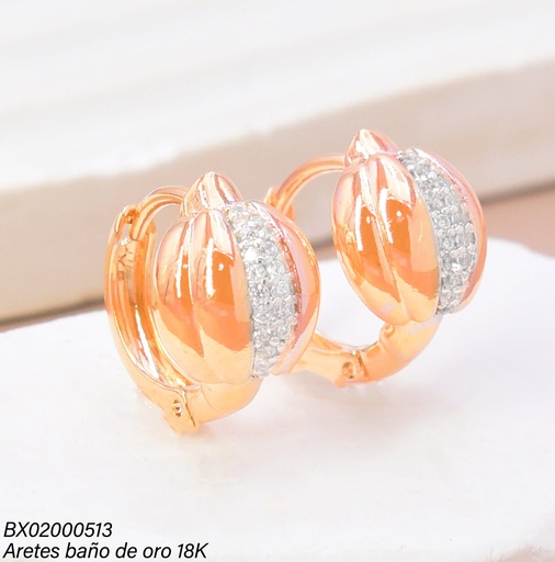 [BX02000513] ARETES BAÑO DE ORO 18K. XUPING HUGGIES PELOTA/LINEA ZIRC CENTRO