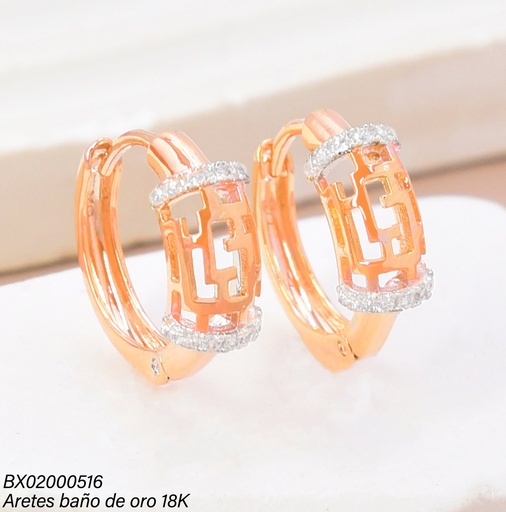 [BX02000516] ARETES BAÑO DE ORO 18K. XUPING HUGGIES CROQUI CILINDRO ZIRC