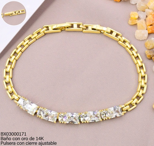 [BX03000171] PULSERA BAÑO DE ORO 14K. XUPING RECTANGULOS ZIRC.UBCF-0627