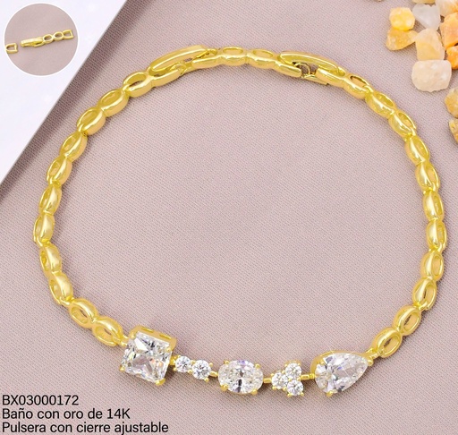 [BX03000172] PULSERA BAÑO DE ORO 14K. XUPING FIG.GEOMETRICAS ZIRC.UBZF-0277