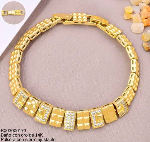 [BX03000173] PULSERA BAÑO DE ORO 14K. XUPING ZIRC.CC/RECTANG/CC UBYX-5867