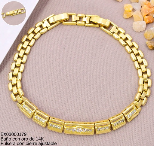 [BX03000179] PULSERA BAÑO DE ORO 14K. XUPING MART. 7 RECTANGULOS UBYX-5664