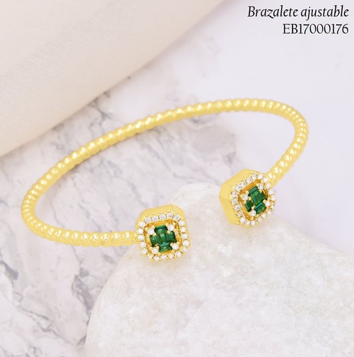 [EB17000176] BRAZALETE PELOTITAS CUADRO ZIRC. VERDE BE1162-9 (J26)