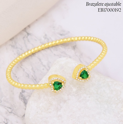 [EB17000192] BRAZALETE PELOTITAS /ZIRC CORAZONES VERDES BE1180-9 (J26)