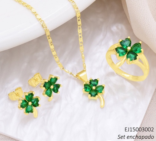 [EJ15003002] SET TREBOL ZIRC. VERDE  C/ANILLO SE1560-9 (J26)
